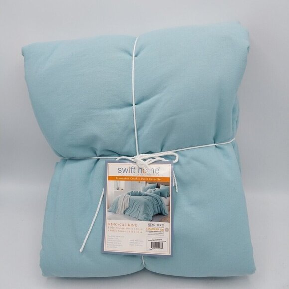 Swift Home Prewashed Crinkle Duvet Cover Set King/Cal King Blue - Picture 3 of 5